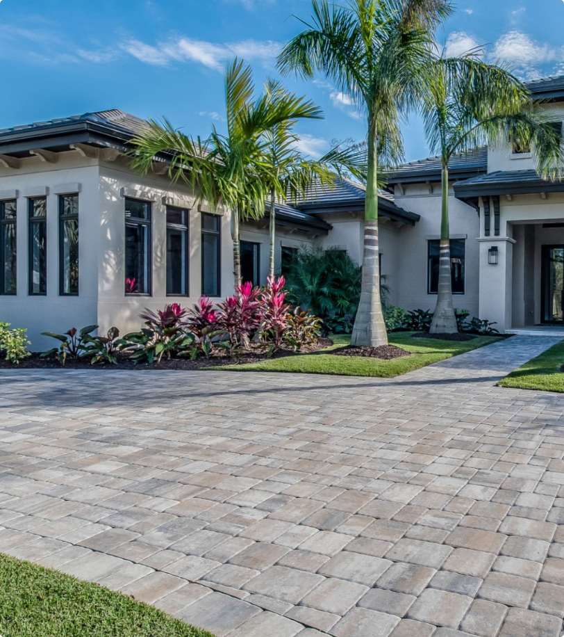 Luxury House with Customised Driveway and Walkway Surrounding the House with Green Garden
